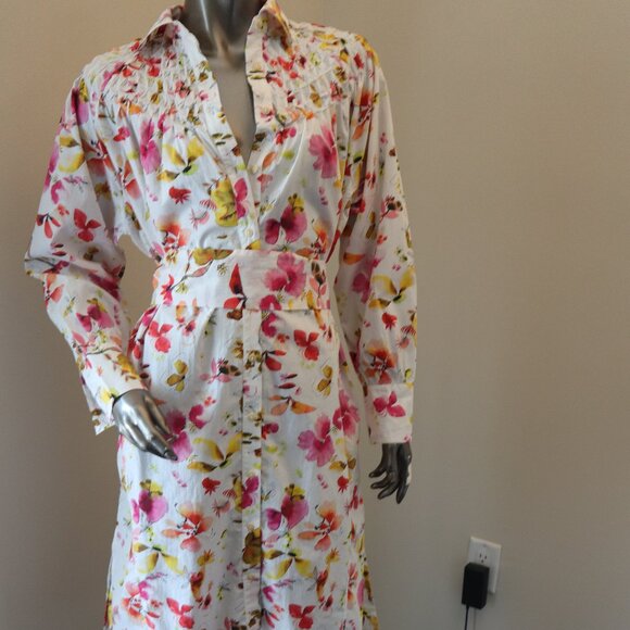 Merlette Crescent Shirt Dress Pink Floral 100% Pima Cotton Size XXS - Picture 4 of 9